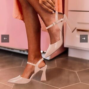 Womens Closed Pointed Toe Spool Heel Slingback Ankle Buckle High Heels